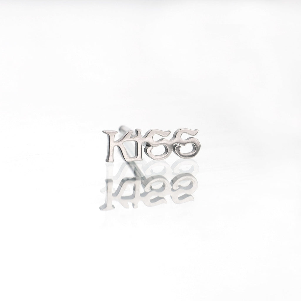 "KISS" Text Stainless Steel Tongue Stud - "KISS" Text Stainless Steel Tongue Stud - 1.2mm/16G / 12mm by CRUXJEWELRY