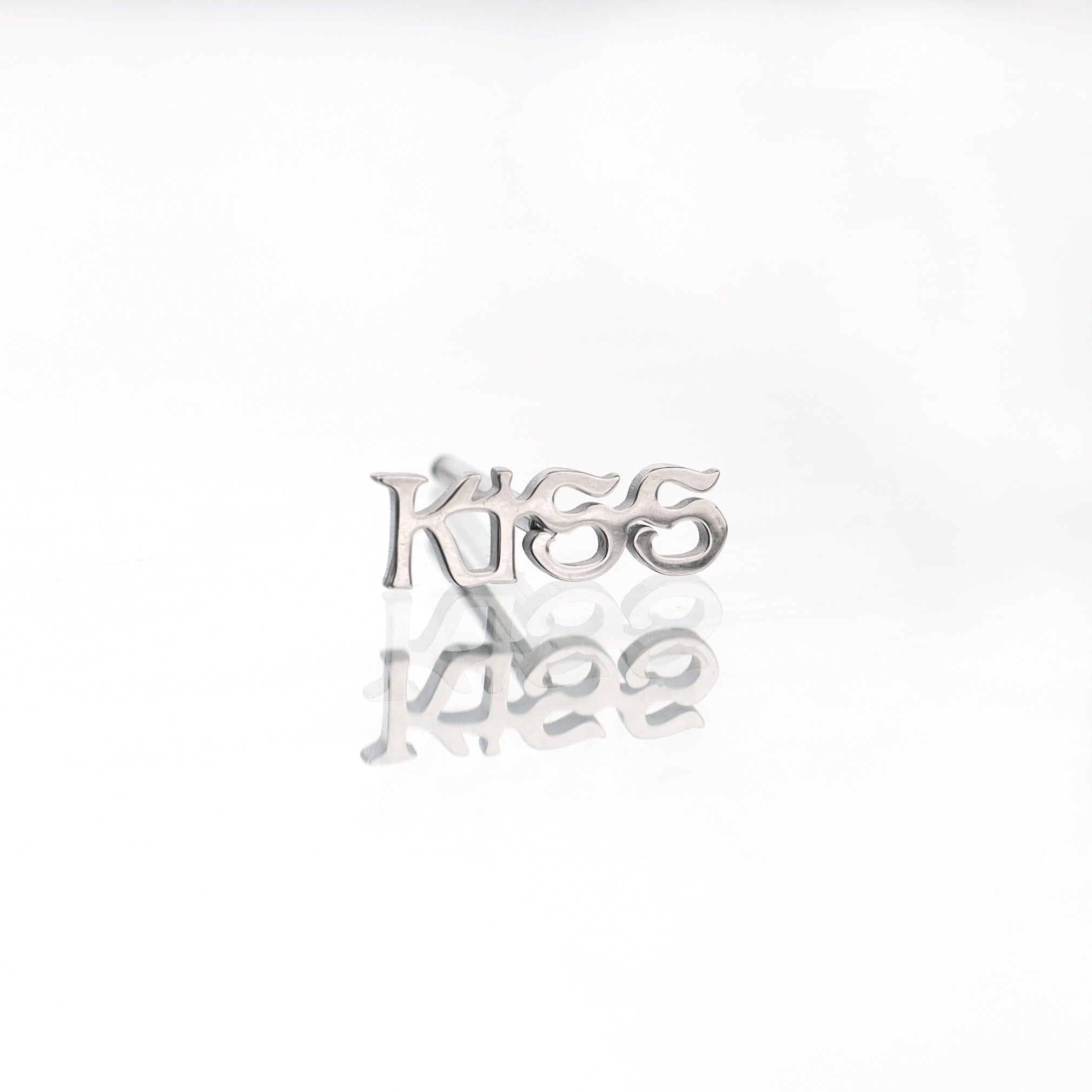 "KISS" Text Stainless Steel Tongue Stud - "KISS" Text Stainless Steel Tongue Stud - 1.2mm/16G / 12mm by CRUXJEWELRY