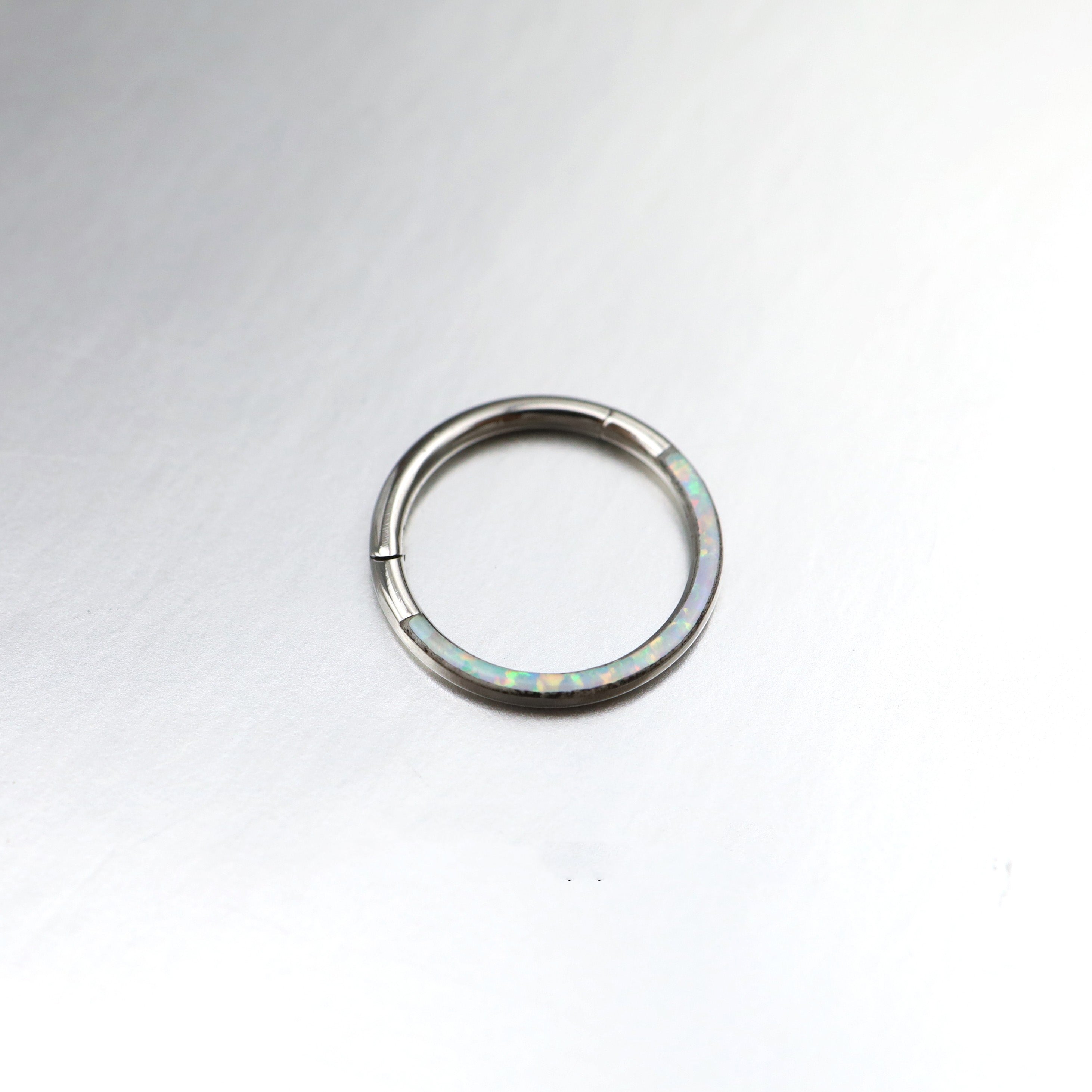 Basic Half Opal Titanium Segment Hoop - Basic Half Opal Titanium Segment Hoop - Radiant White / 8mm by CRUXJEWELRY