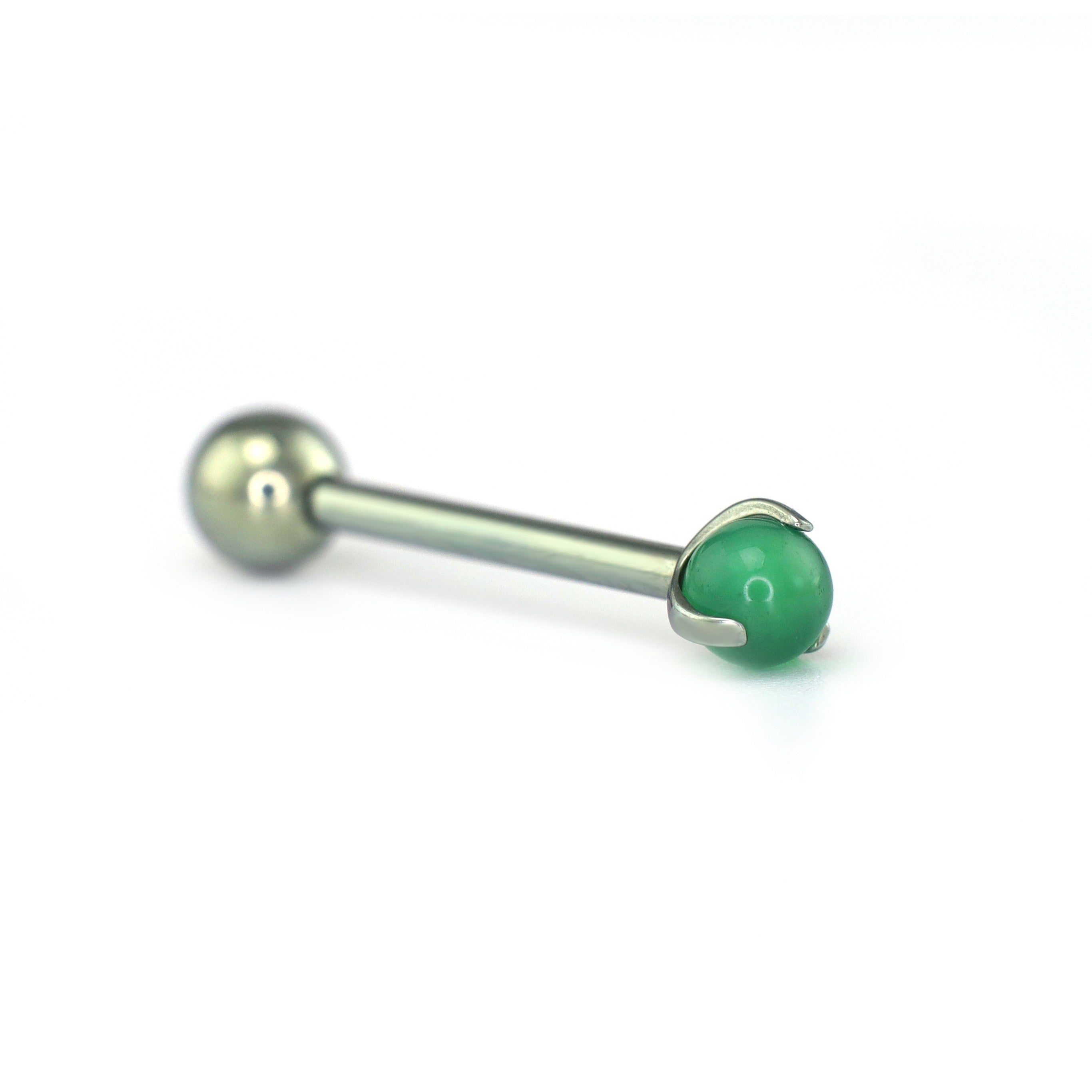 Agate Ball Internally Threaded Titanium Barbell - Agate Ball Internally Threaded Titanium Barbell - Green / 12mm by CRUXJEWELRY
