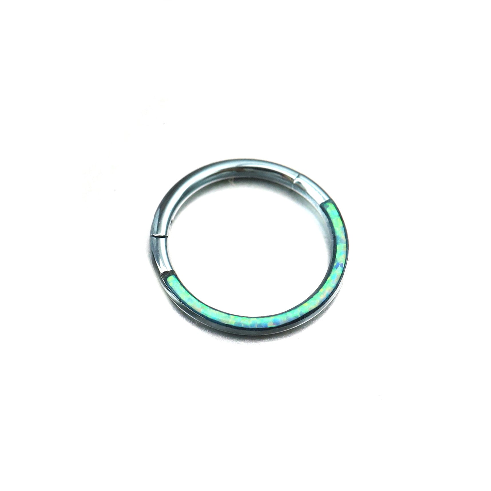 Basic Half Opal Titanium Segment Hoop - Basic Half Opal Titanium Segment Hoop - Light Green / 8mm by CRUXJEWELRY