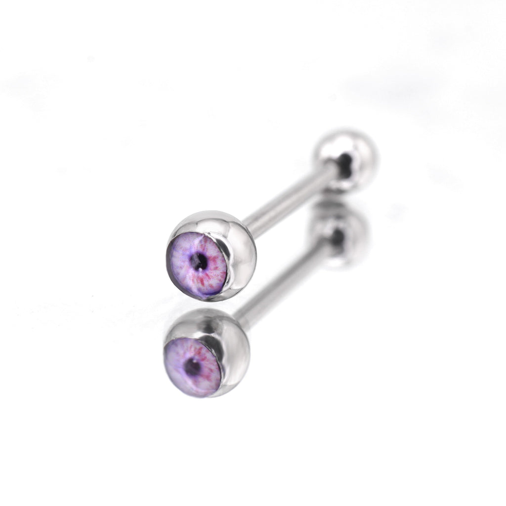 Demon Eye Stainless Steel Tongue Barbell - Demon Eye Stainless Steel Tongue Barbell - Pink / 8mm by CRUXJEWELRY