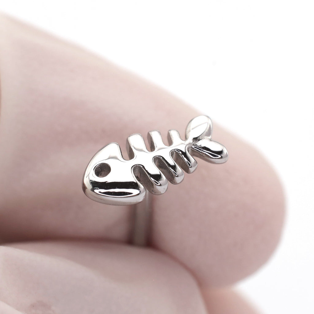 Paws & Purrs - Fishbone Stainless Steel Tongue Barbell - Paws & Purrs - Fishbone Stainless Steel Tongue Barbell - 1.2mm/16G / 12mm by CRUXJEWELRY