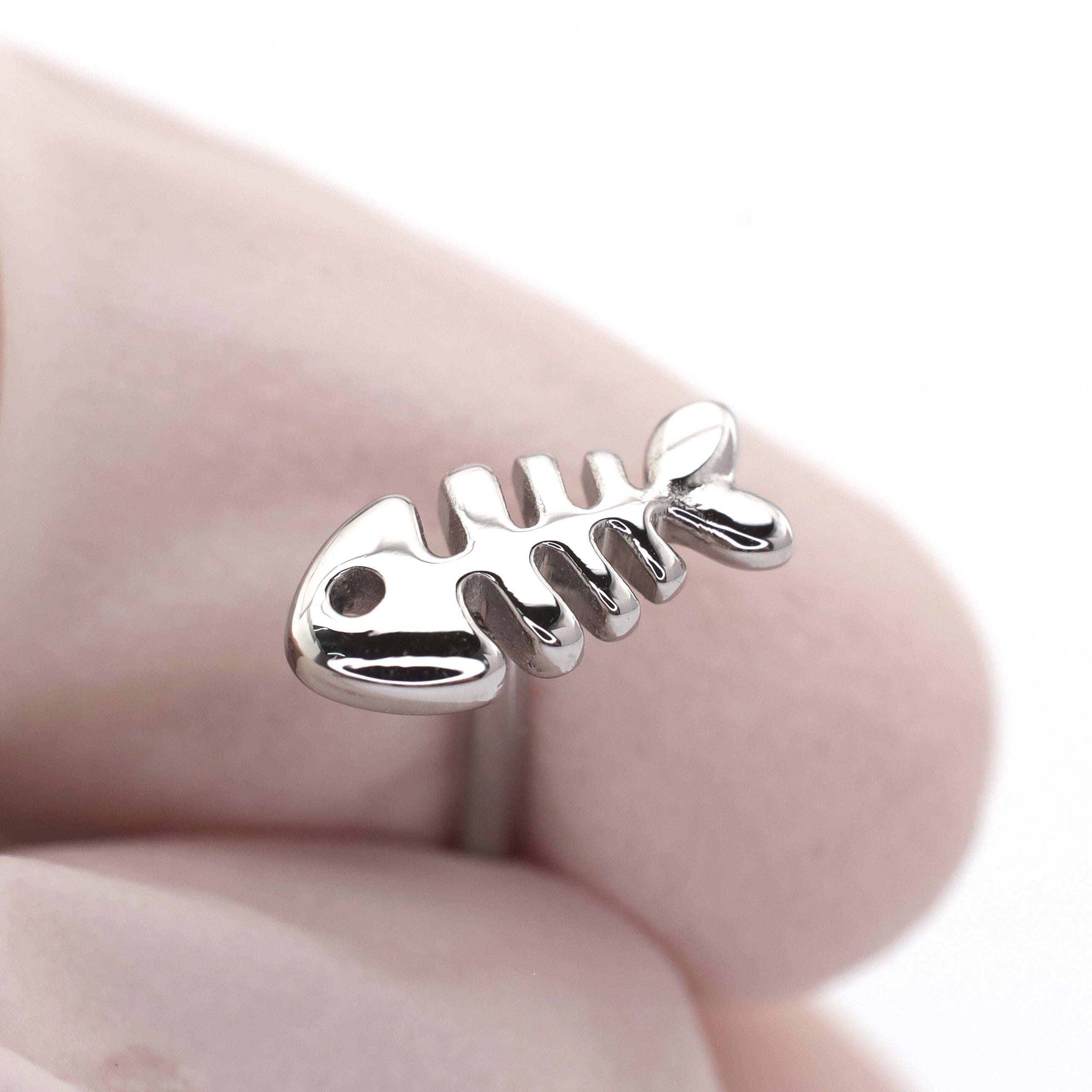 Paws & Purrs - Fishbone Stainless Steel Tongue Barbell - Paws & Purrs - Fishbone Stainless Steel Tongue Barbell - 1.2mm/16G / 12mm by CRUXJEWELRY