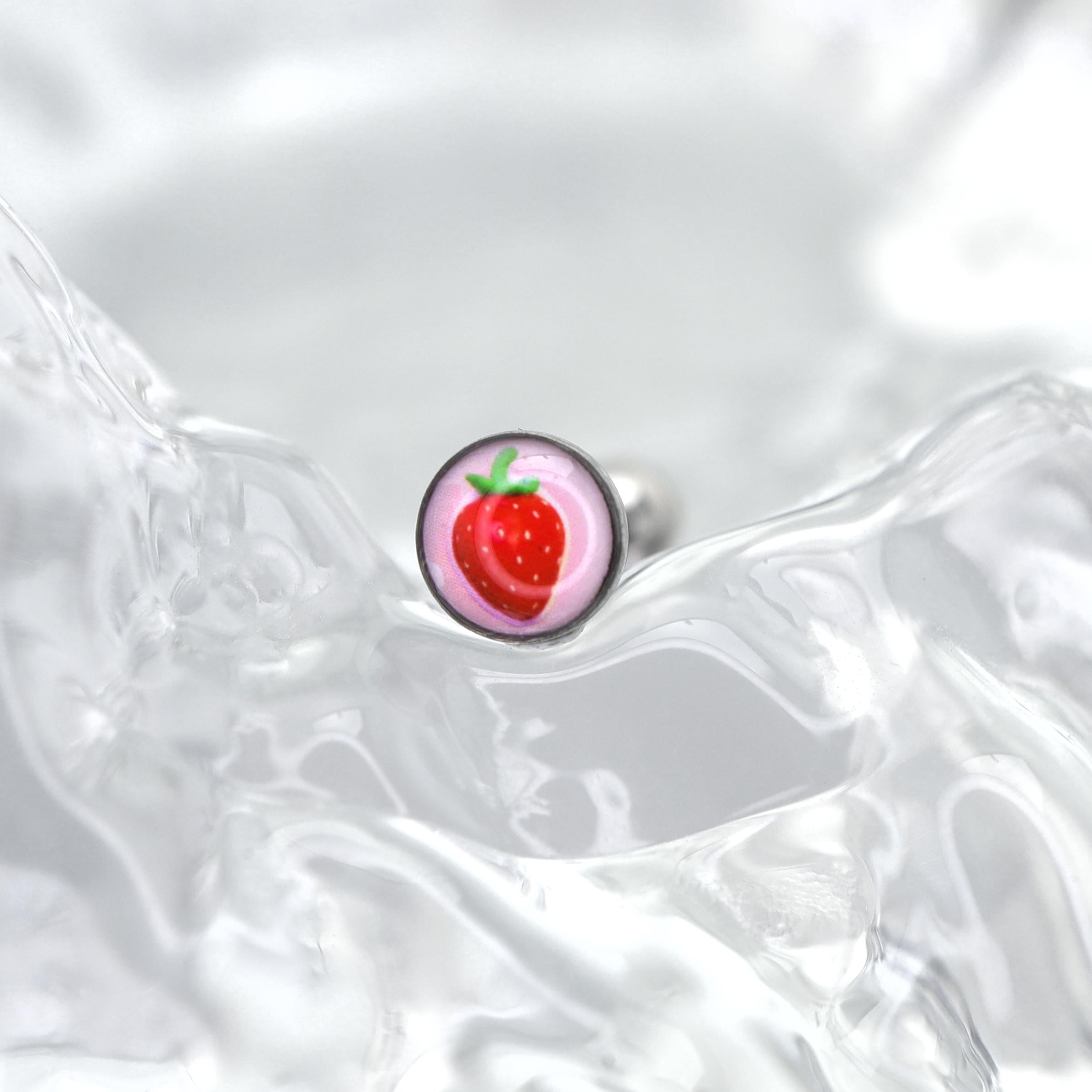 Cute Donut-Milk-Strawberry Epoxy Resin Stainless Steel Tongue Stud - Cute Donut-Milk-Strawberry Epoxy Resin Stainless Steel Tongue Stud - Red-Pink / 10mm by CRUXJEWELRY