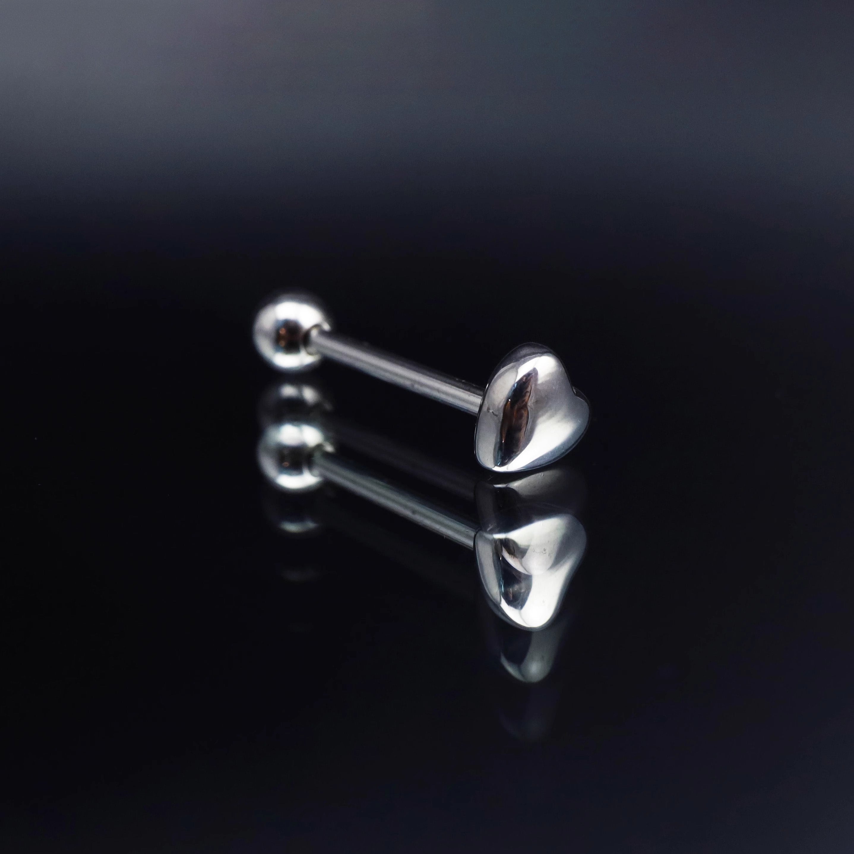 3D Heart Sterling Silver Stainless Steel Tongue Stud - 3D Heart Sterling Silver Stainless Steel Tongue Stud - 10mm / 1.2mm/16G by CRUXJEWELRY