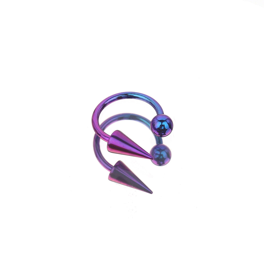 Spike and Ball Ends Horseshoe Titanium Lip Ring - Spike and Ball Ends Horseshoe Titanium Lip Ring - purple-blue-gradient-1 / Spike & Ball by CRUXJEWELRY