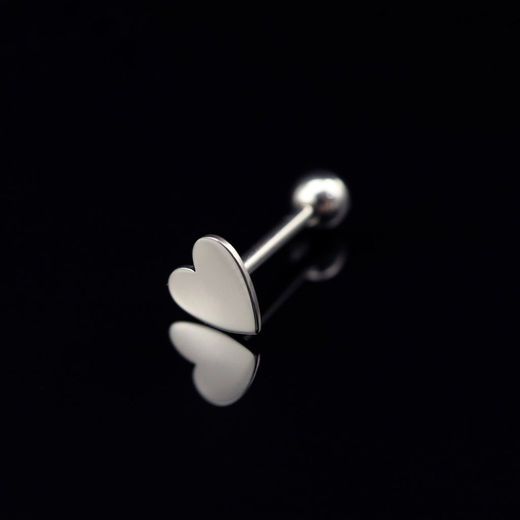 Flat Heart stainless steel Tongue Ring - Flat Heart stainless steel Tongue Ring - 1.2mm/16G / 12mm by CRUXJEWELRY