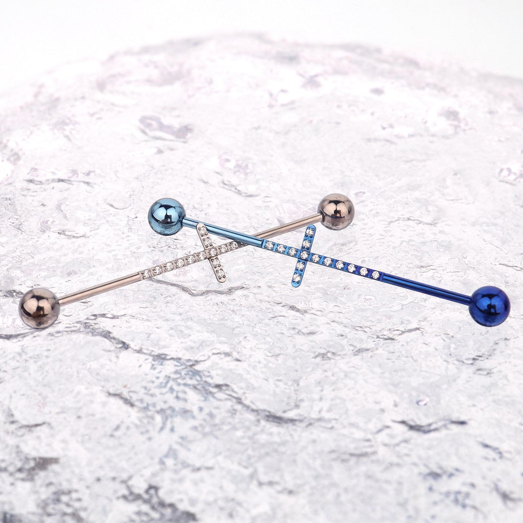 Pavé Cross titanium industrial barbell, detail view 5