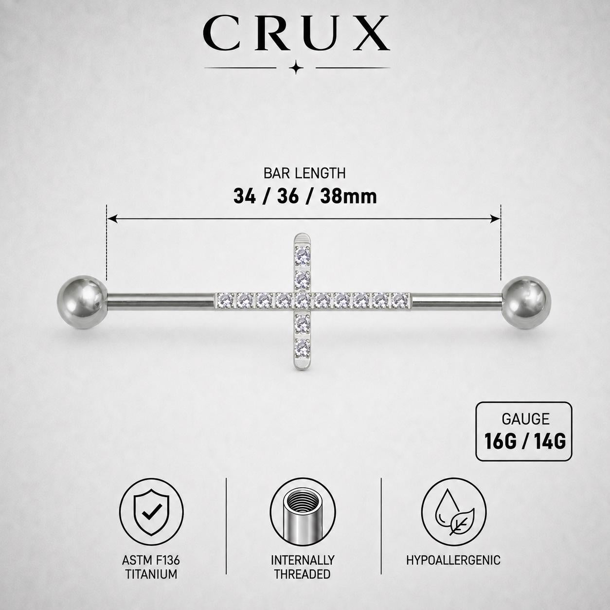 Pavé Cross titanium industrial barbell, detail view 9