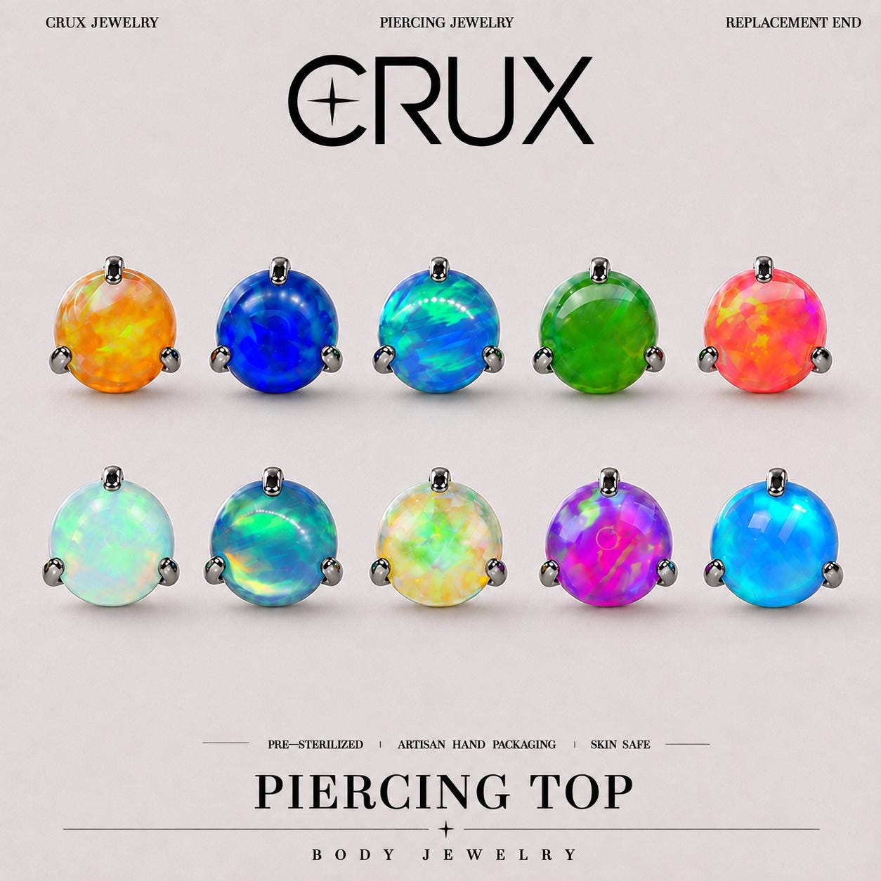Aurora Glow Jelly Opal F136 Titanium piercing top