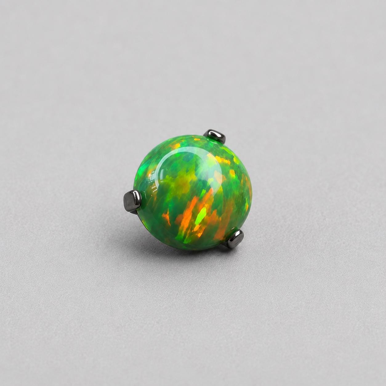 Solar Flare Fire Opal OP21 Dark Green F136 Titanium piercing top