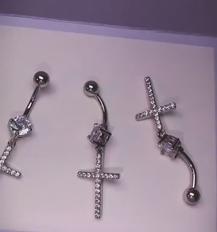 Dangle Cross Titanium Belly Ring video