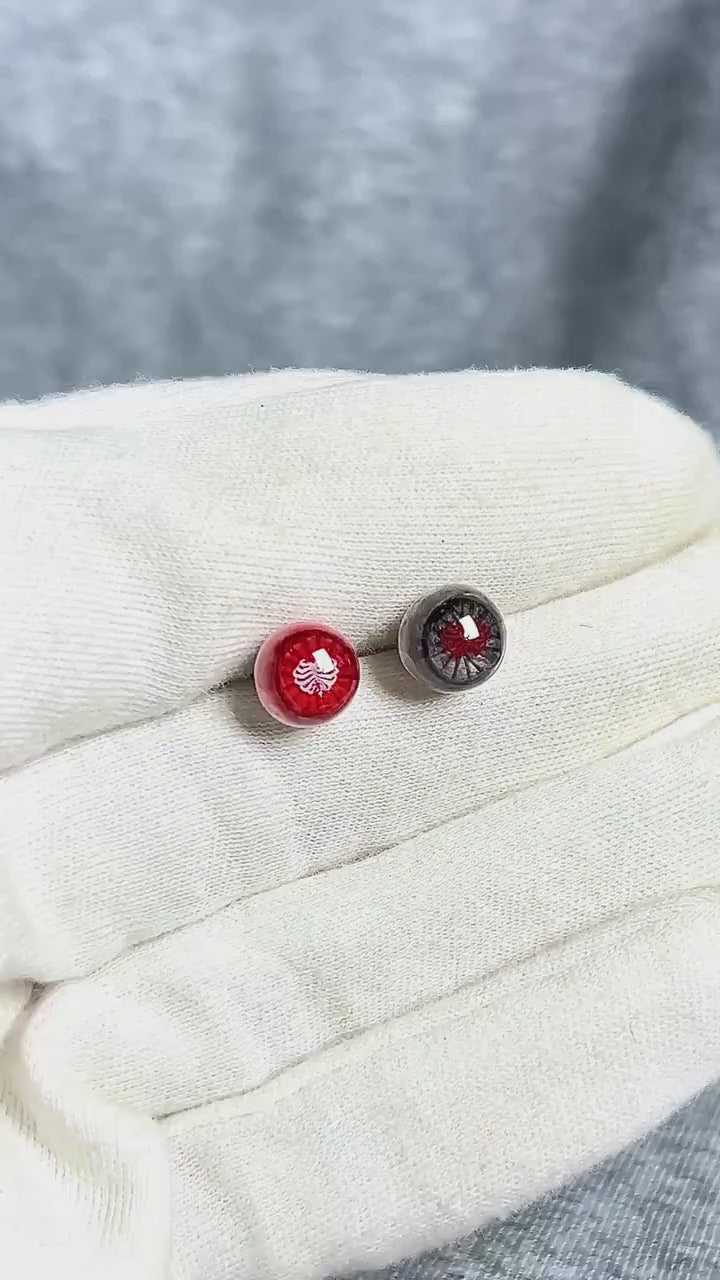 "Bloody Ribs" Dark Eyeball Studs - Red Skeleton Pupil