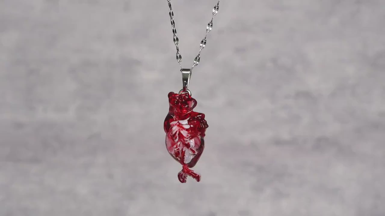 "The Little Mermaid" Fossilized Heart Necklace - Skeleton Tail Detail