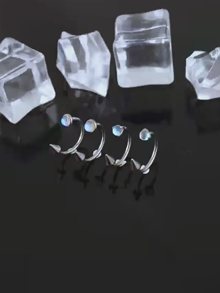 Moonstone Spike Titanium Horseshoe Ring video 1