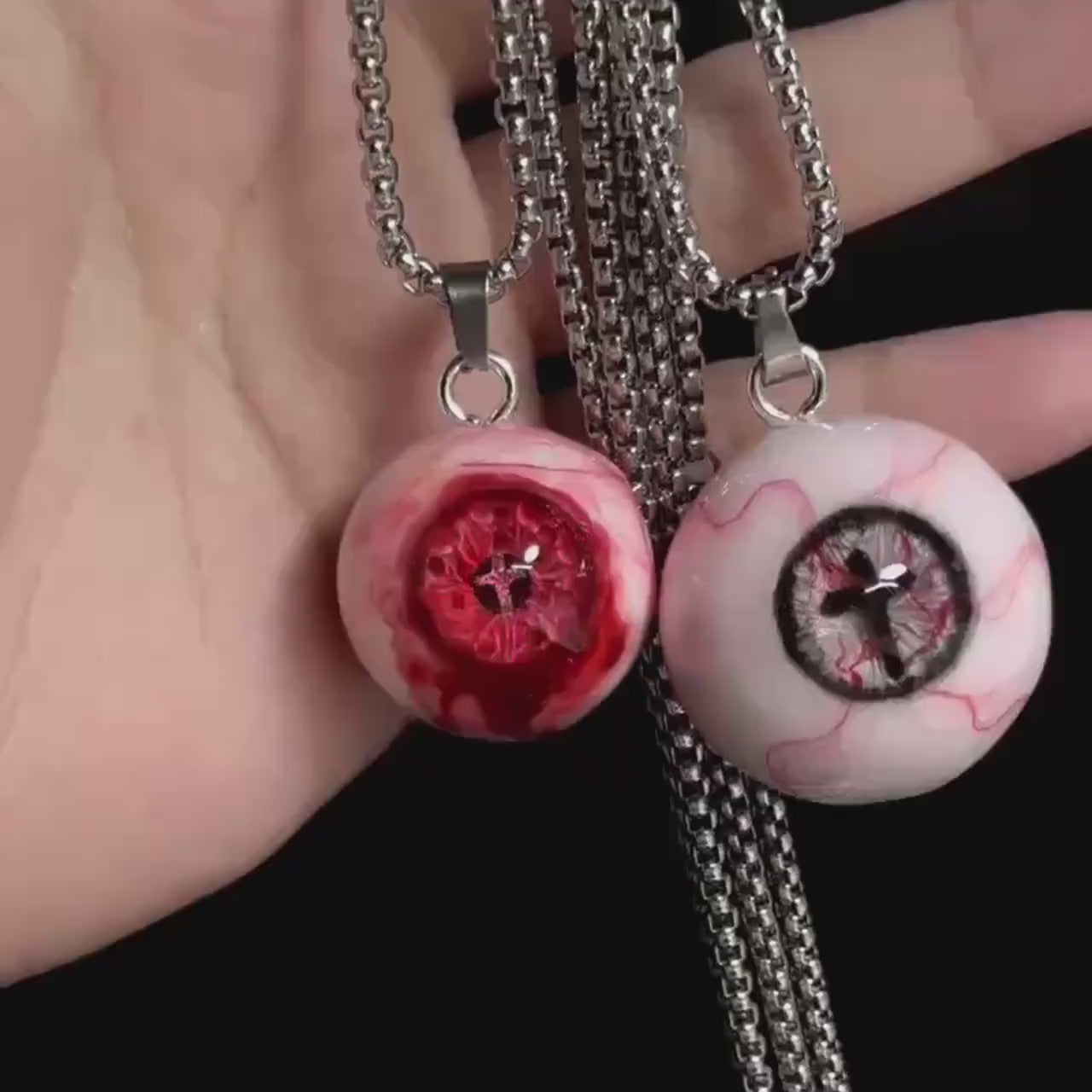 "Sanguine Saint" Bloody Red Cross Eye Necklace - Gold Crucifix Pupil