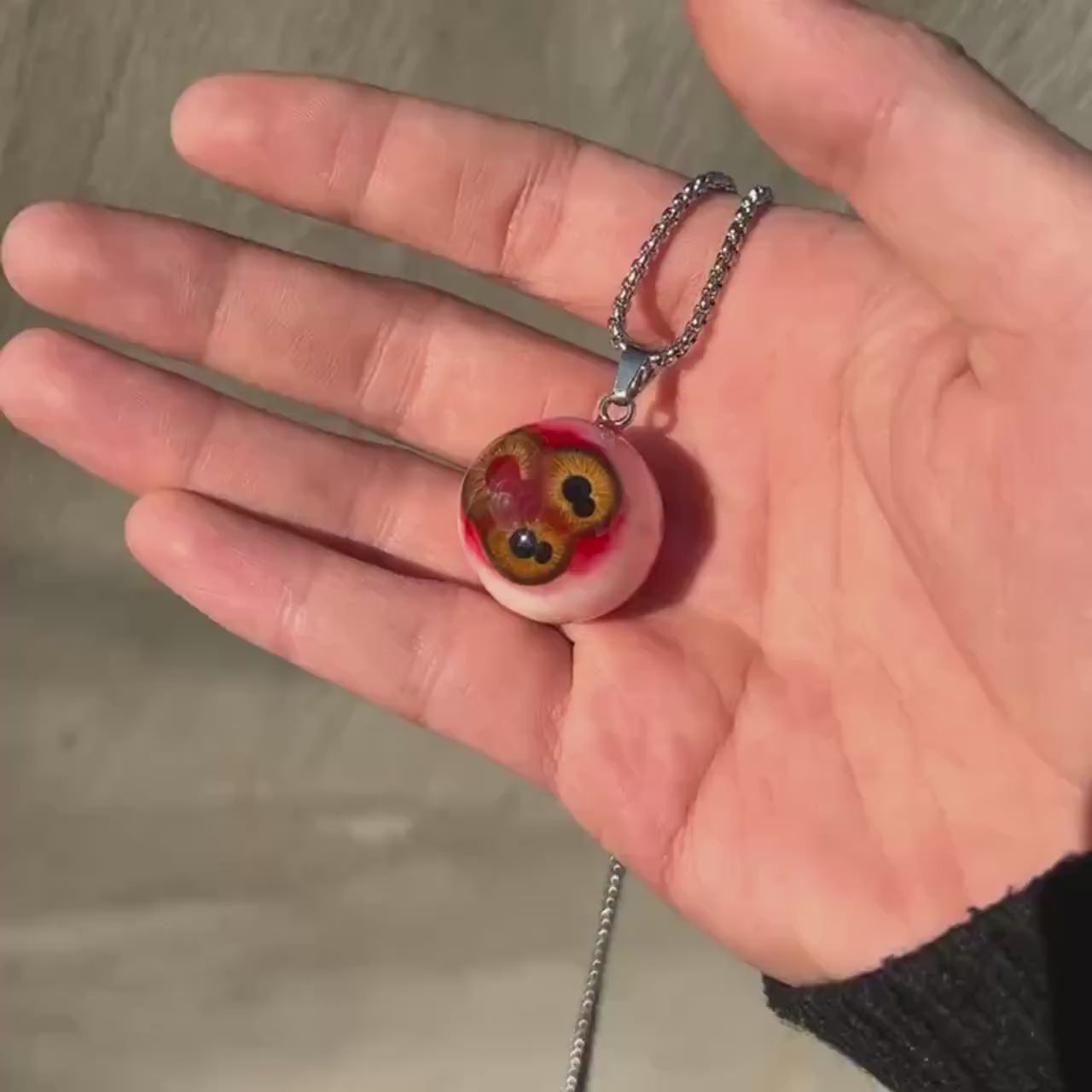 Triple Pupil Mutation Eyeball Necklace | "Toxic Orange" Tri-Iris Pendant | Polycoria Bio-Horror Jewelry