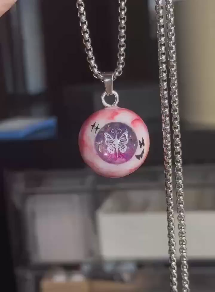 "Psyche's Dream" White Butterfly Pupil Necklace - Shimmering Purple Iris