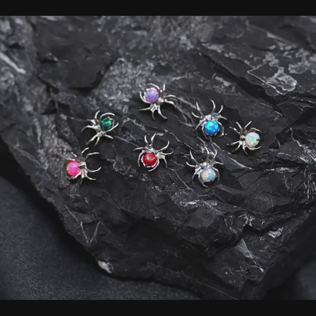 Titanium Fire Opal Spider Stud | Sparkling Synthetic Opal Insect Piercing for Helix & Cartilage