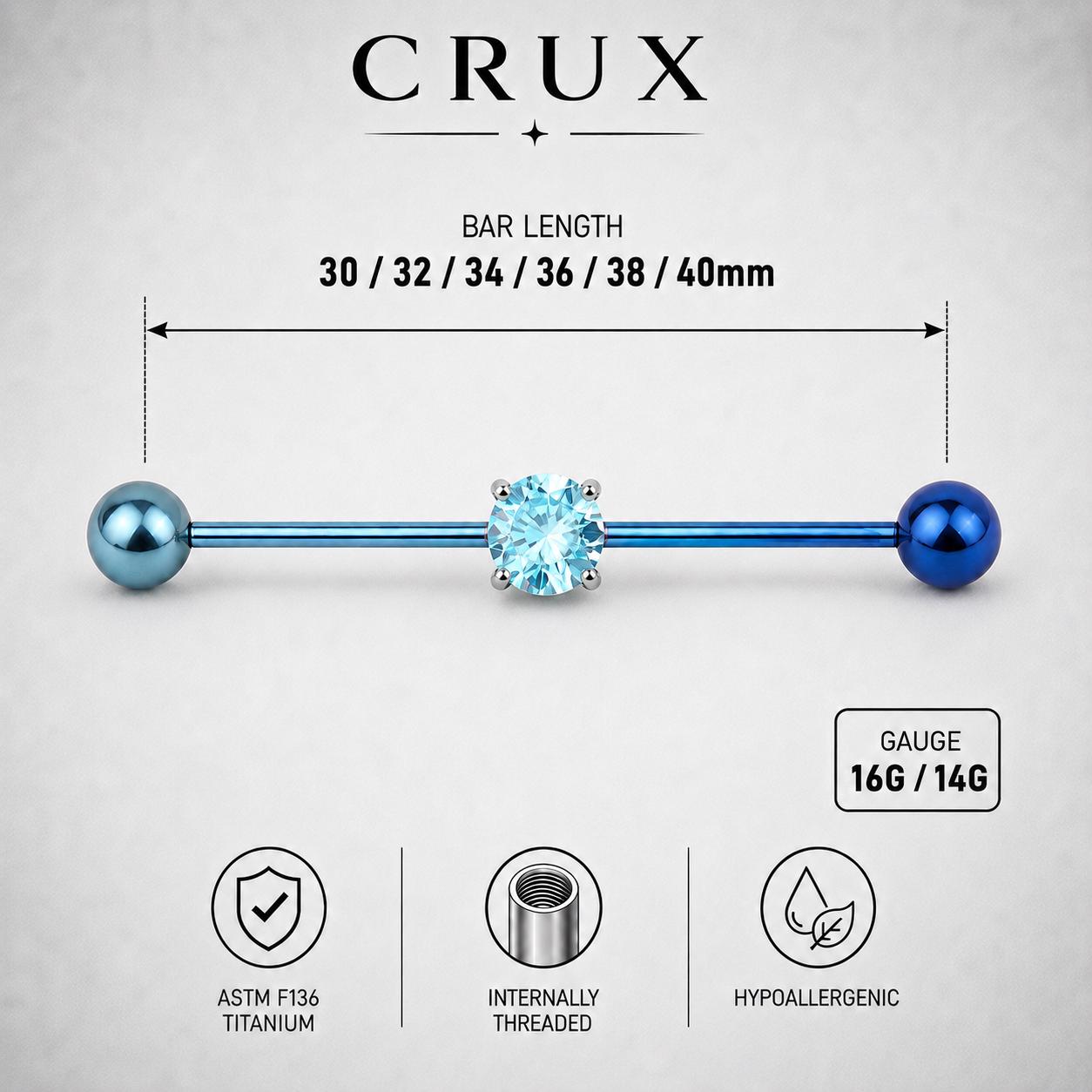 Prong-Set CZ titanium industrial barbell, detail view 8