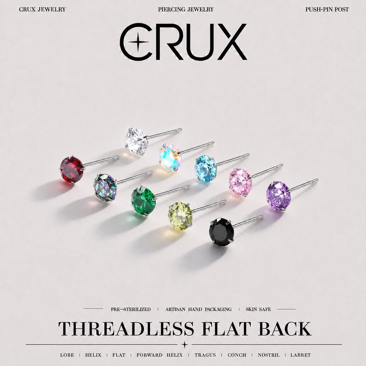 Spectrum Round CZ Top threadless push-pin jewelry
