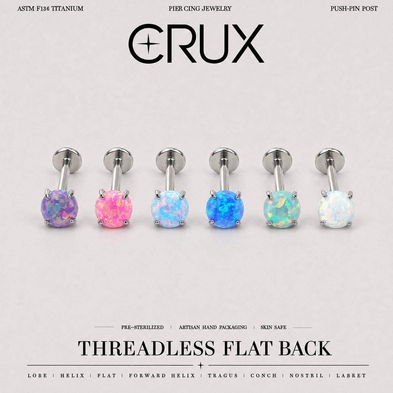 Prong-Set Round Opal threadless push-pin jewelry