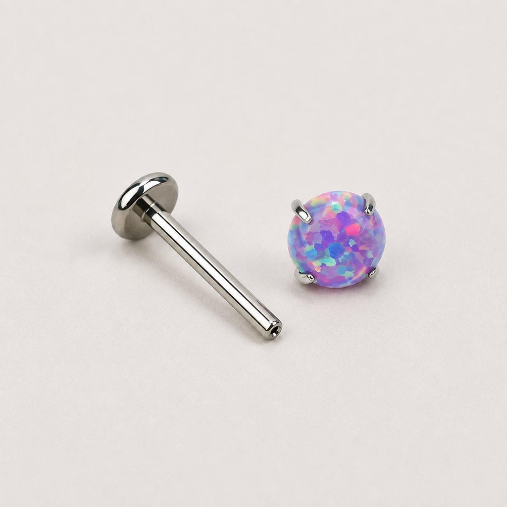 Prong-Set Round Opal Lilac Confetti threadless push-pin jewelry