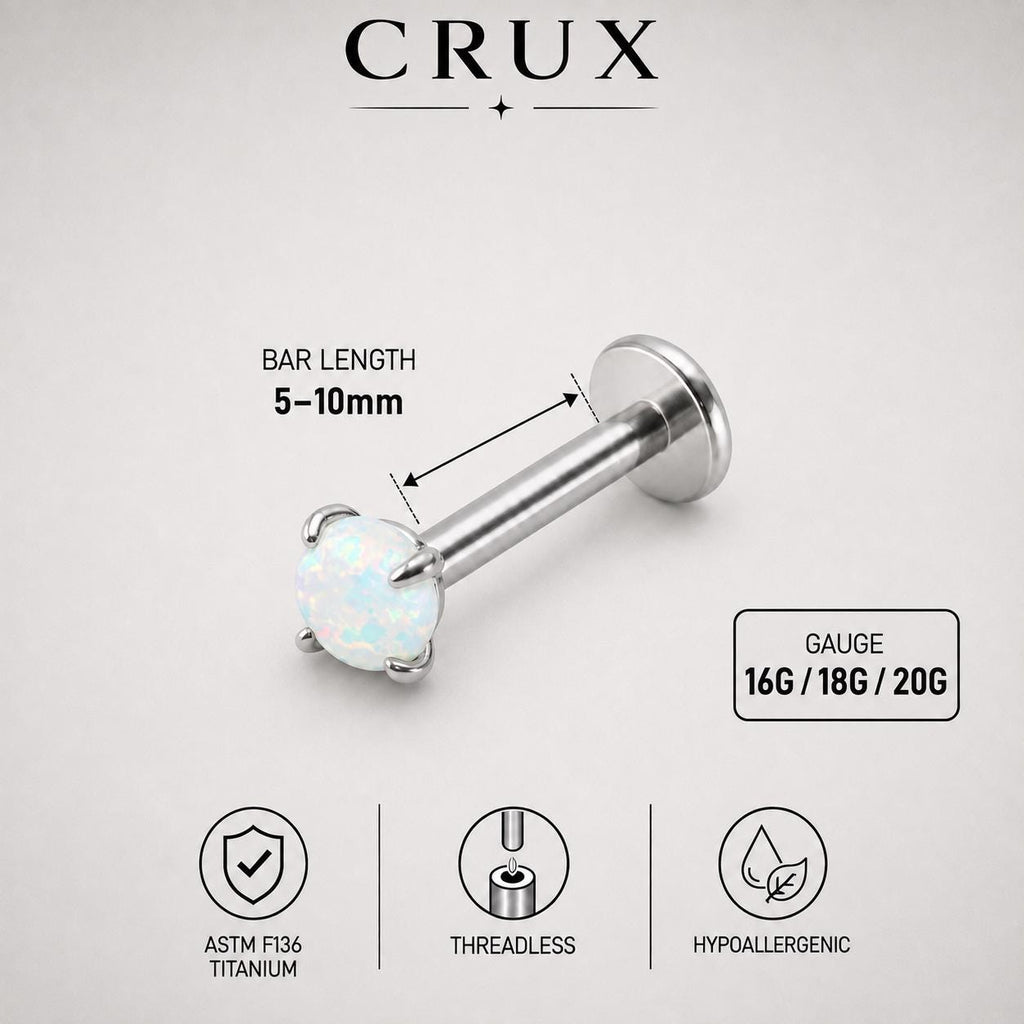 Prong-Set Round Opal threadless push-pin detail 13