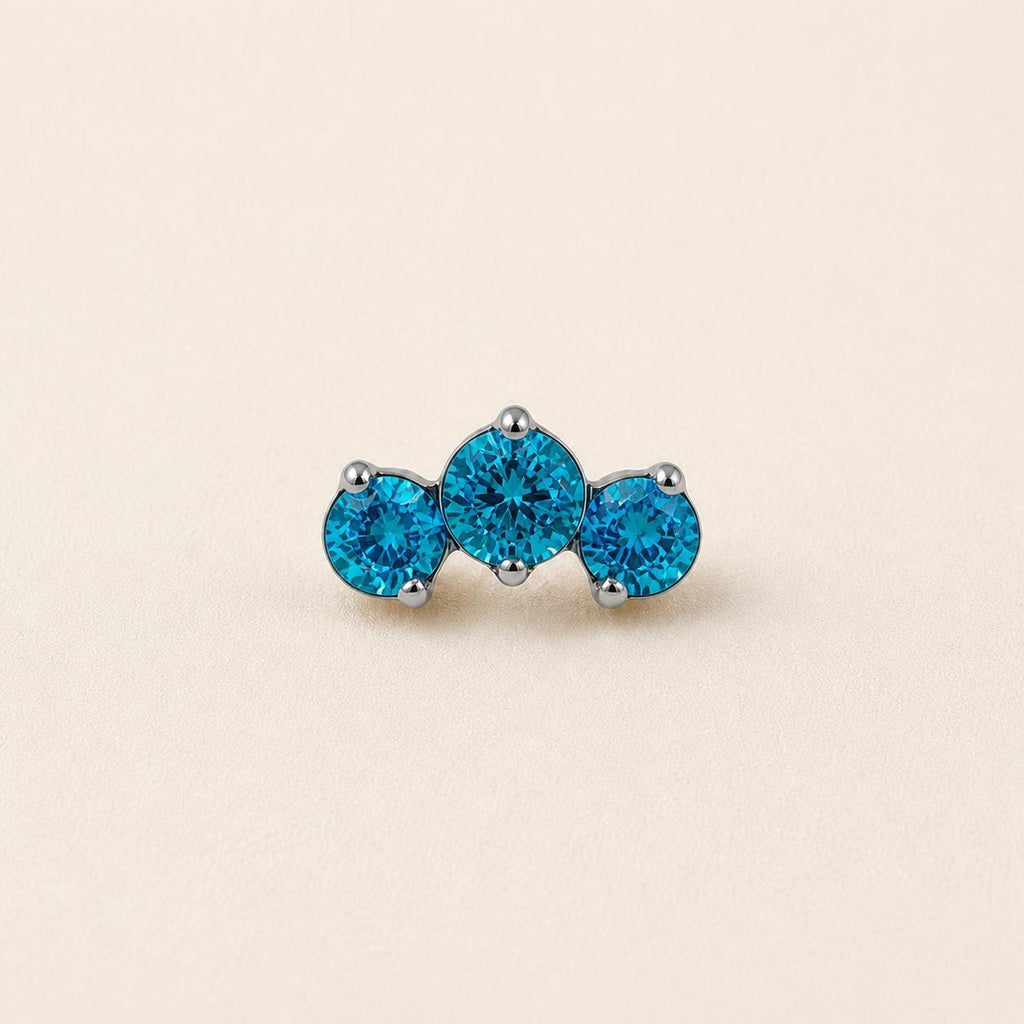 Triple Gem Cluster Azure Lagoon threadless push-pin jewelry