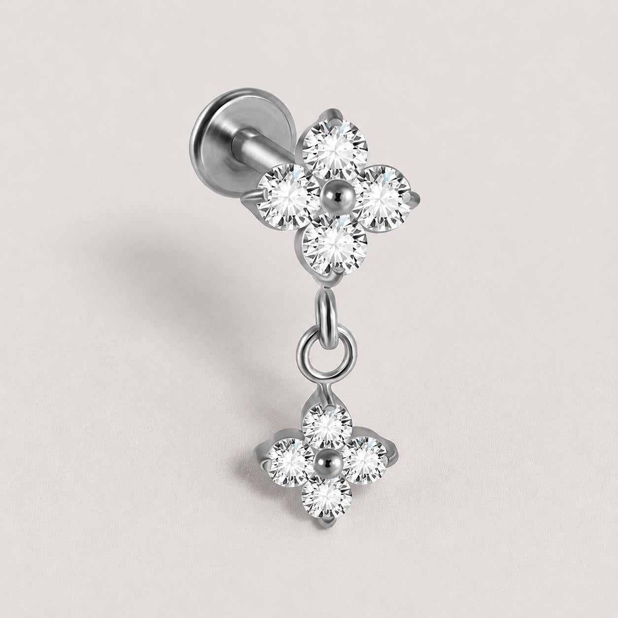 Four-Petal Flower Dangle Moonlit threadless push-pin jewelry