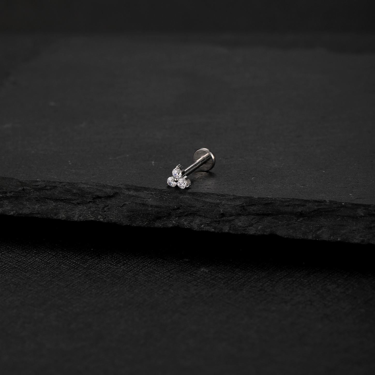 Three-Leaf Clover CZ threadless push-pin detail 4