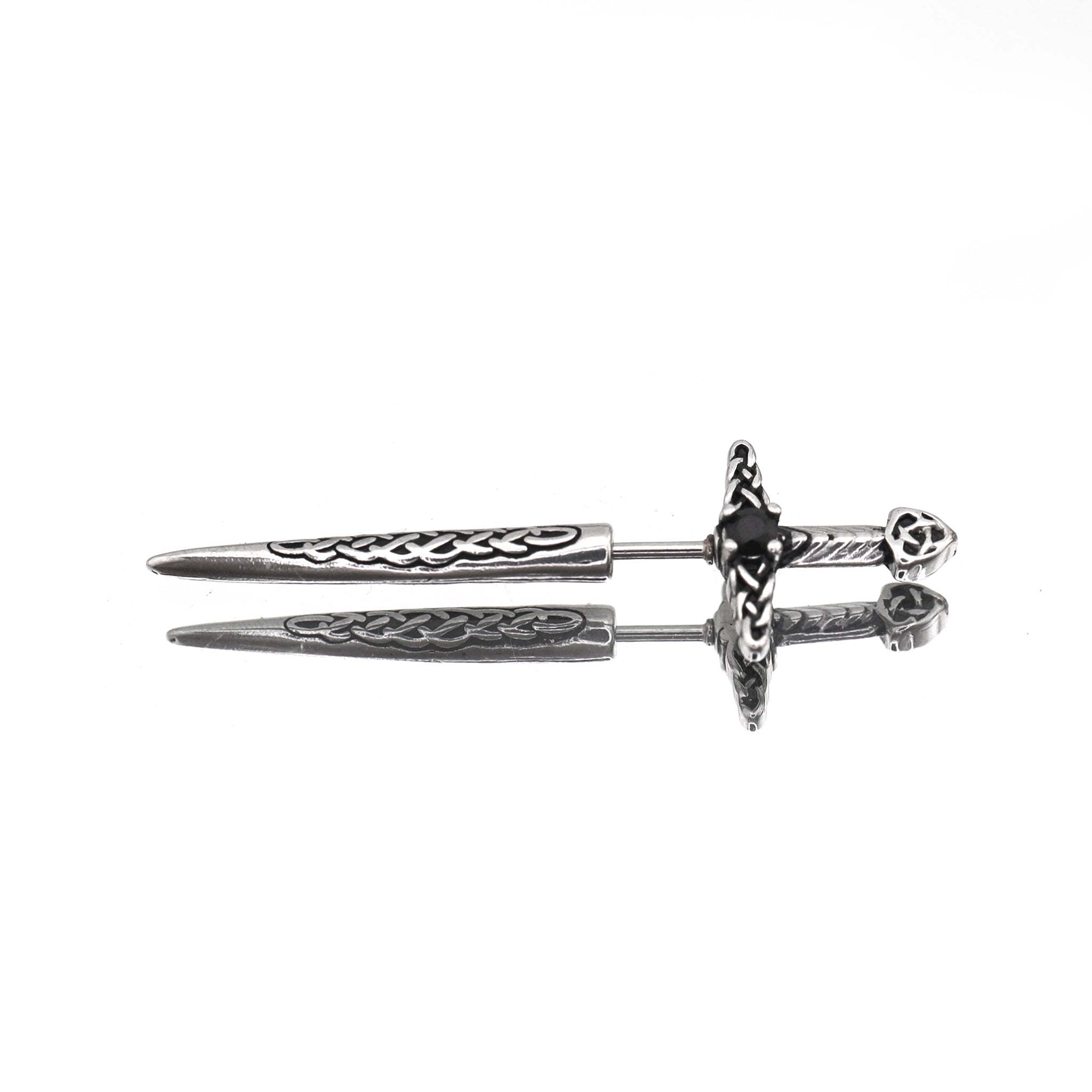 Engraved Dark Sword Stainless Steel Ear Studs - Engraved Dark Sword Stainless Steel Ear Studs - Single by CRUXJEWELRY