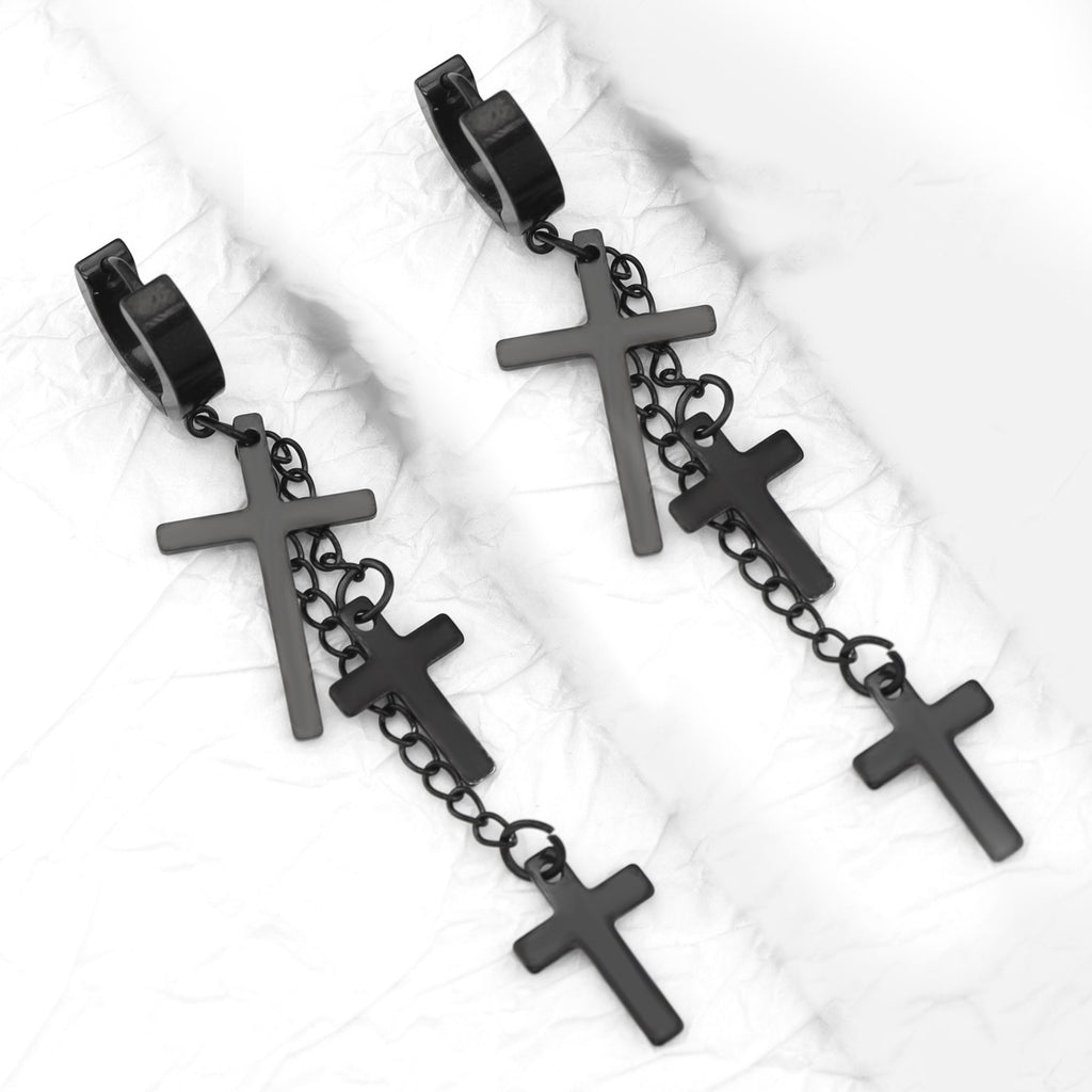 Cross Drop Chain Stainless Steel Earring Chain - Cross Drop Chain Stainless Steel Earring Chain - Black / Single by CRUXJEWELRY