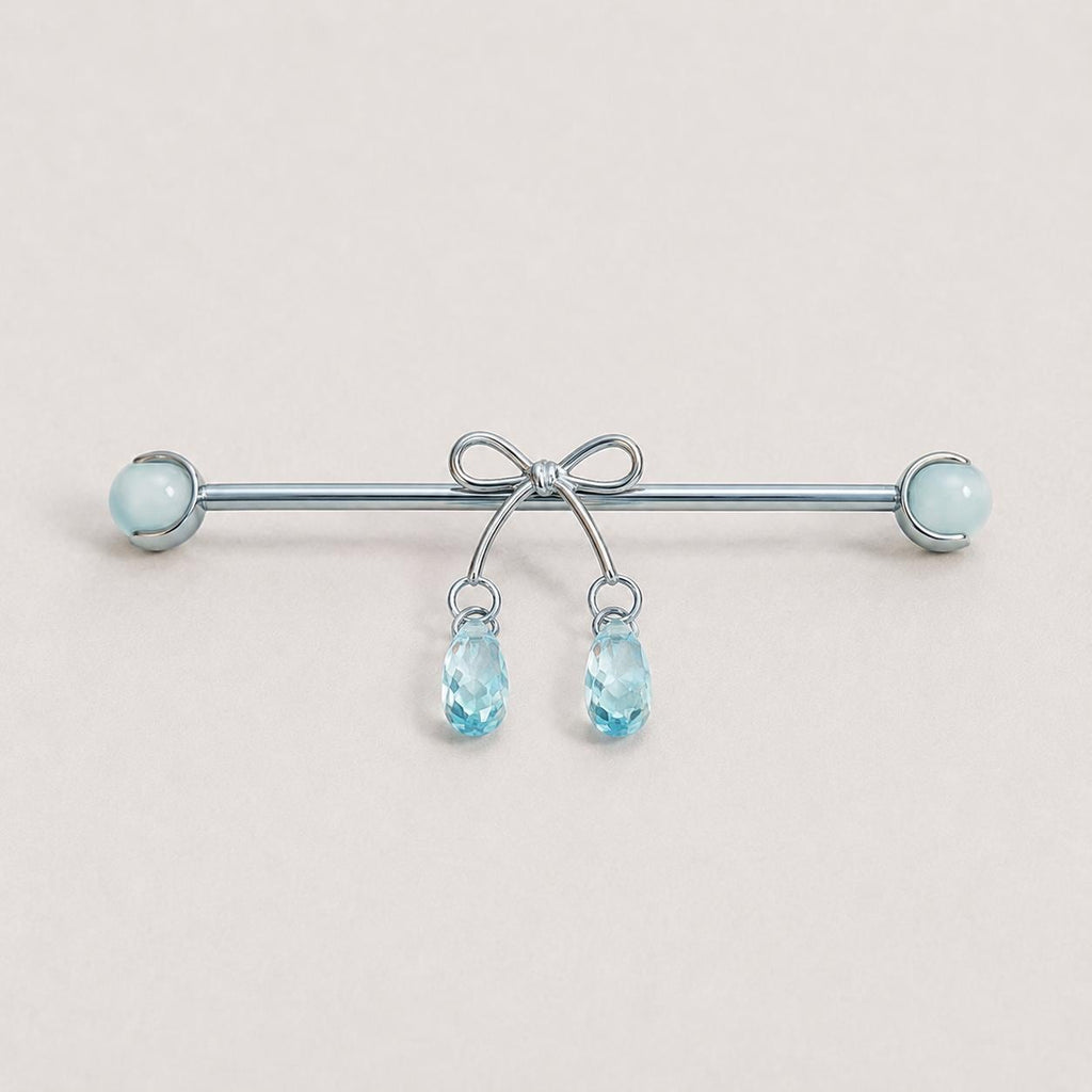 Ribbon Bow Crystal titanium industrial barbell, detail view 3