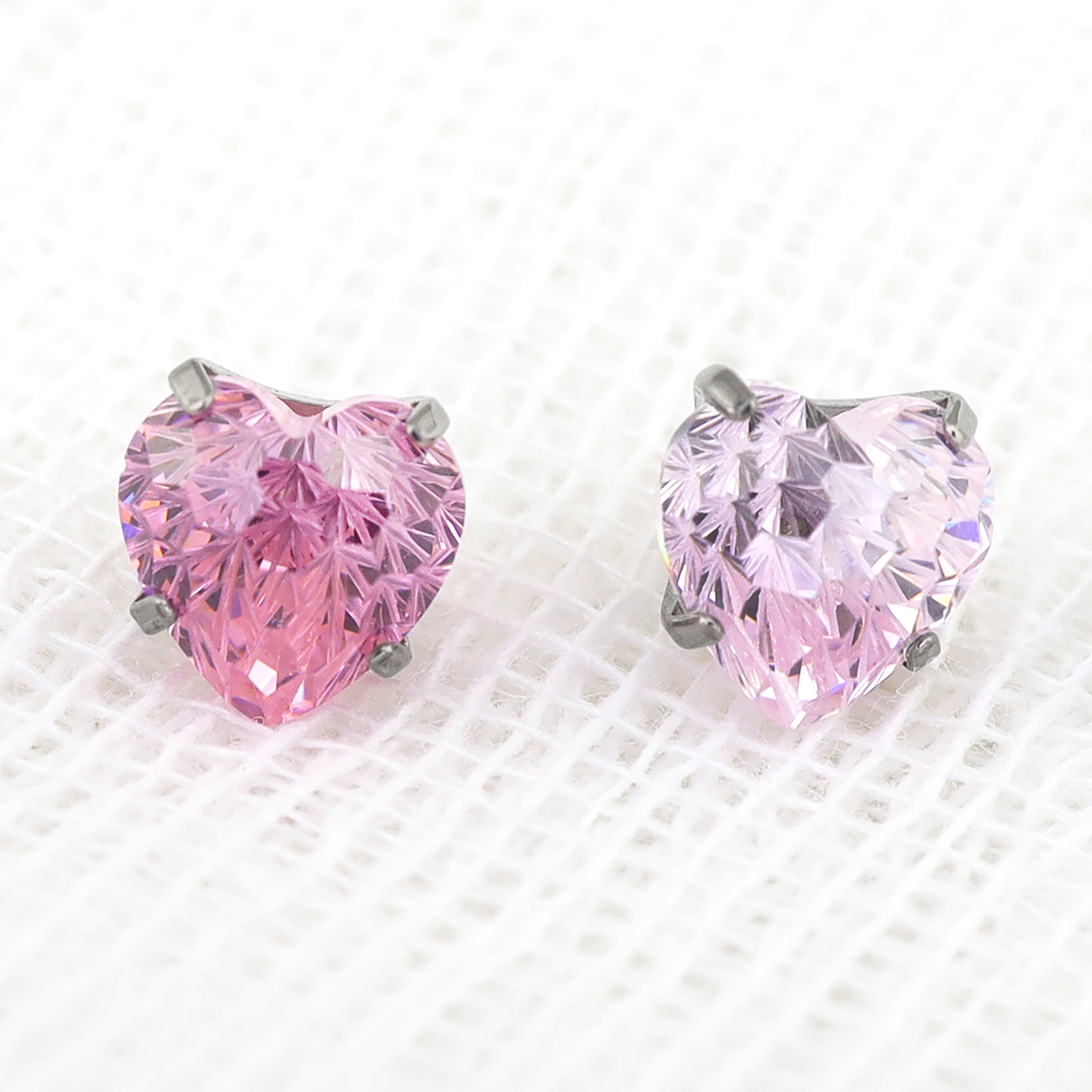 Pink Heart Firework-Cut Titanium Internally Threaded Studs - Pink Heart Firework-Cut Titanium Internally Threaded Studs - Light Pink / 6mm by CRUXJEWELRY