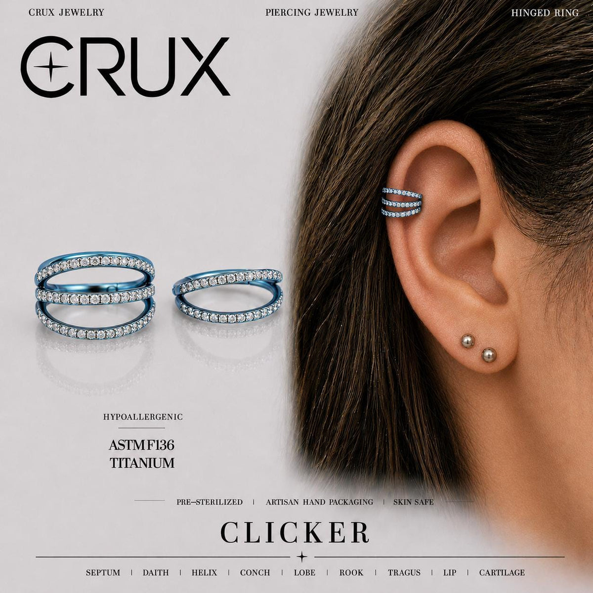 ETSY 4540752038 | IMAGE 1 | Titanium Double & Triple Row CZ Septum Clicker