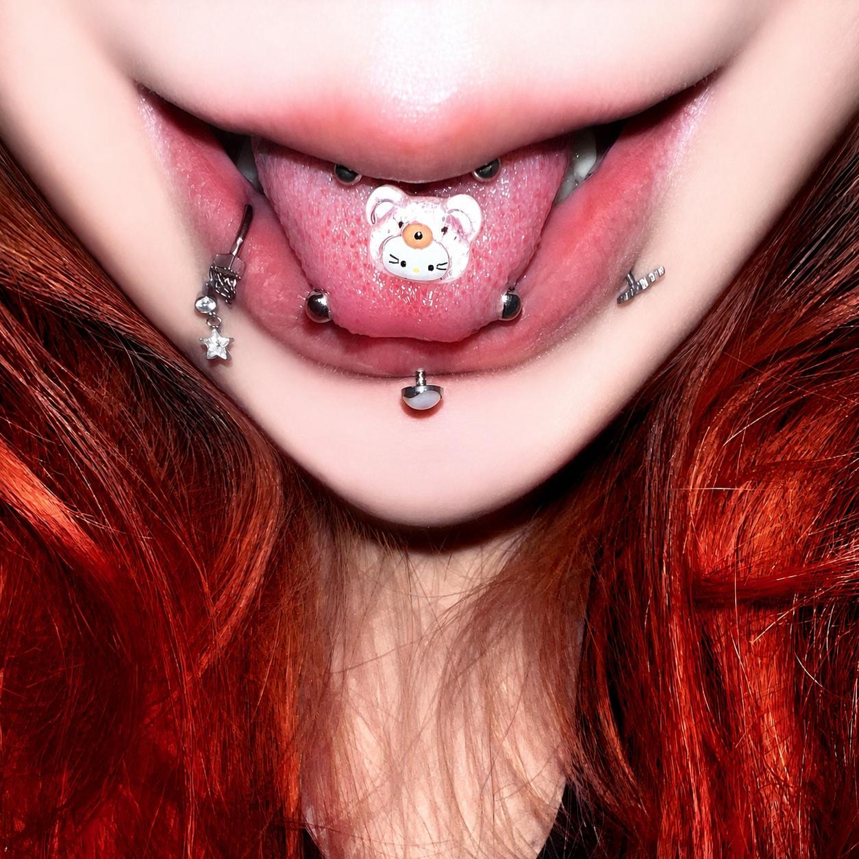 Kawaii Kitty Bear Titanium Barbell detail 4