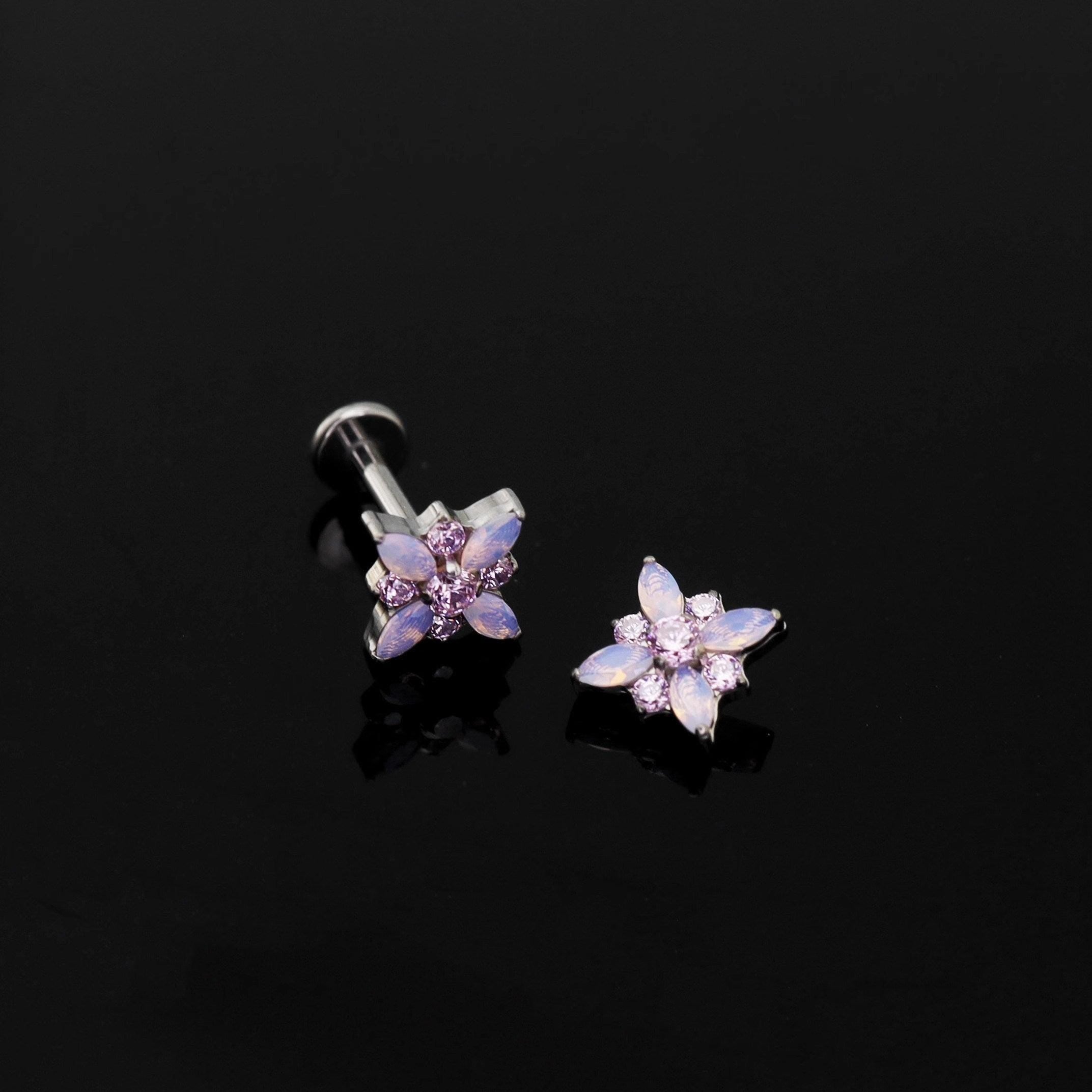 Opal Crystal Flower F136 Titanium flat-back jewelry image 05