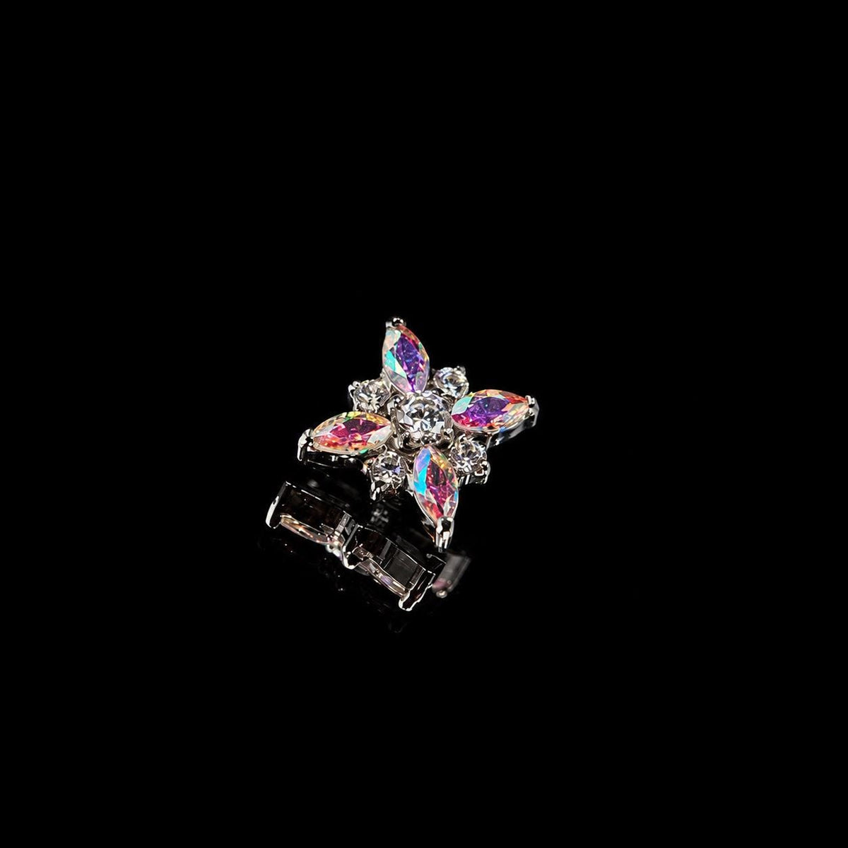 Opal Crystal Flower F136 Titanium flat-back jewelry image 06