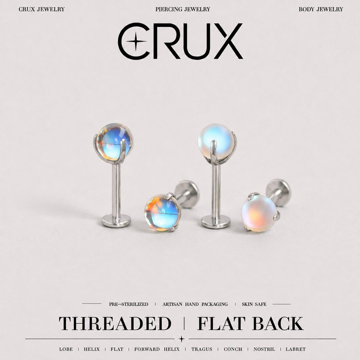 Moonstone Glow F136 Titanium flat-back jewelry image 01
