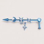 Triple Moon Crystal titanium industrial barbell, detail view 7