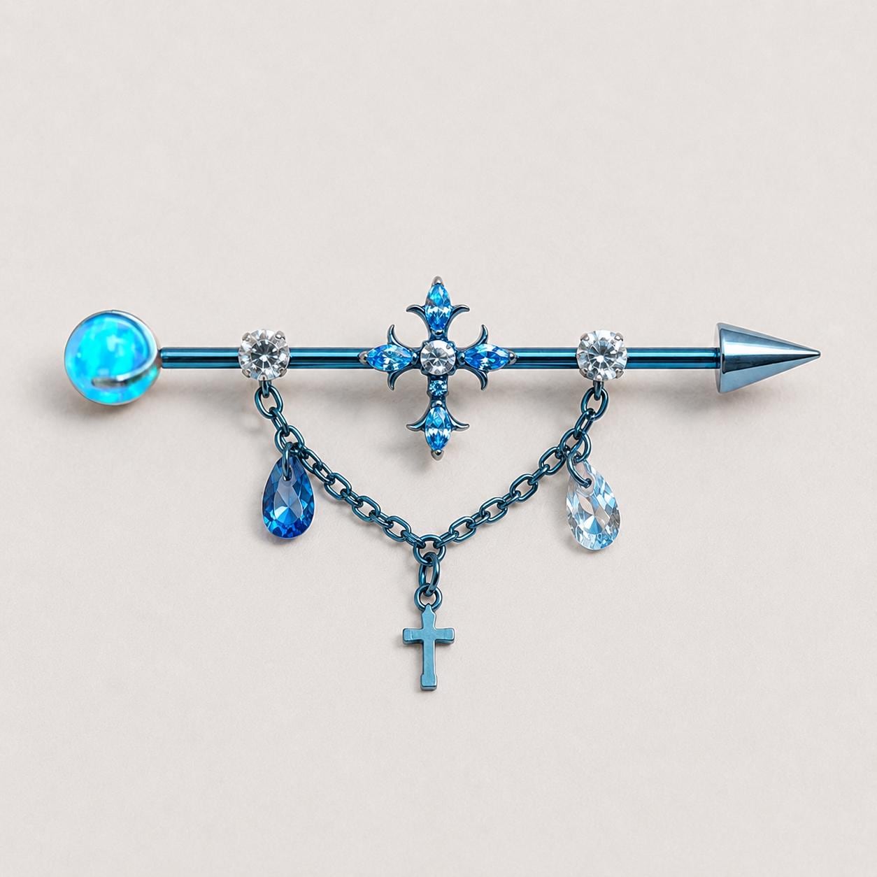 Vesper Cross Chain titanium industrial barbell, detail view 10