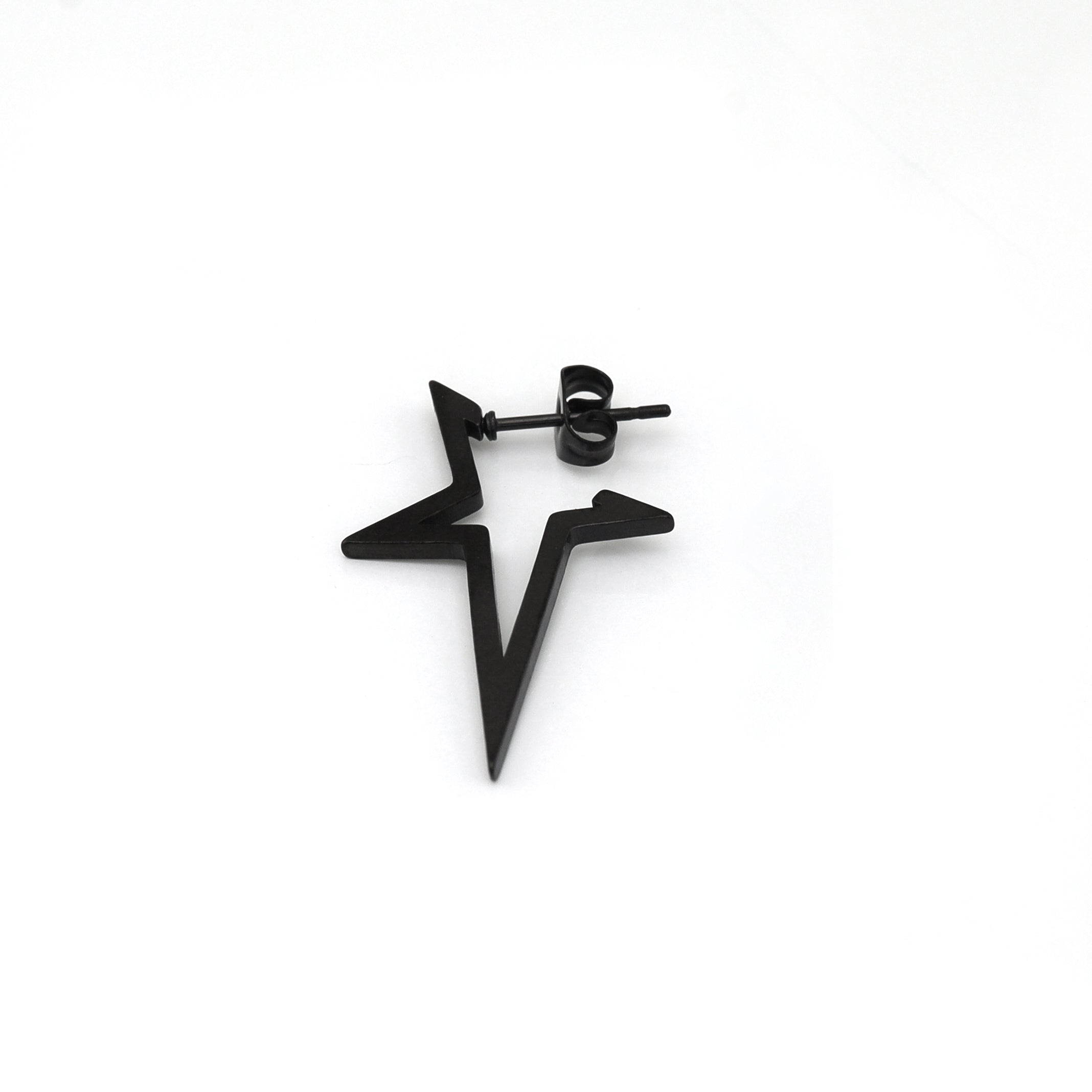 Black & White Large Pentagram Stainless Steel Ear Studs - Black & White Large Pentagram Stainless Steel Ear Studs - Single / Black by CRUXJEWELRY