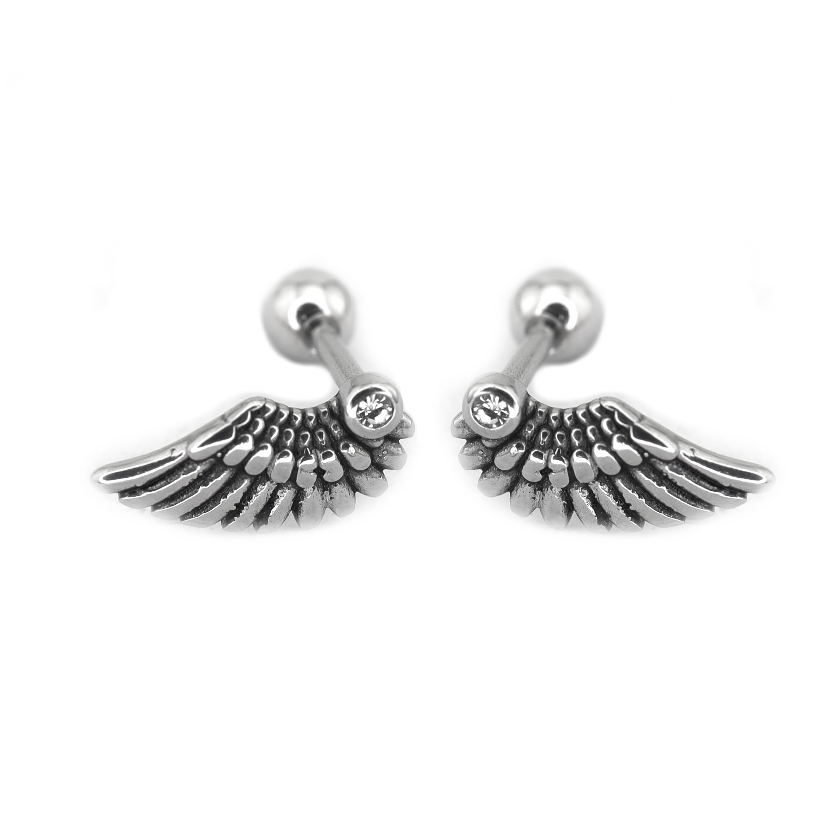 Single Wing CZ stainless steel Ear Stud - Single Wing CZ stainless steel Ear Stud - Set by CRUXJEWELRY