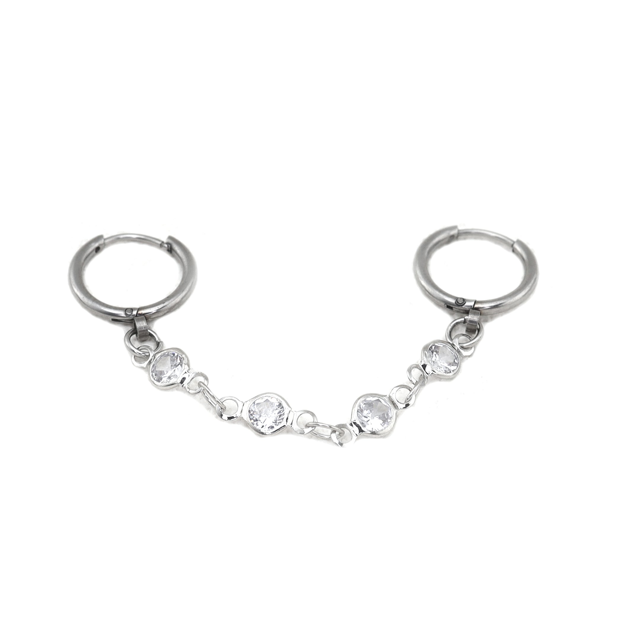 Double Hole CZ Chain stainless steel Earring - Double Hole CZ Chain stainless steel Earring - Default Title by CRUXJEWELRY