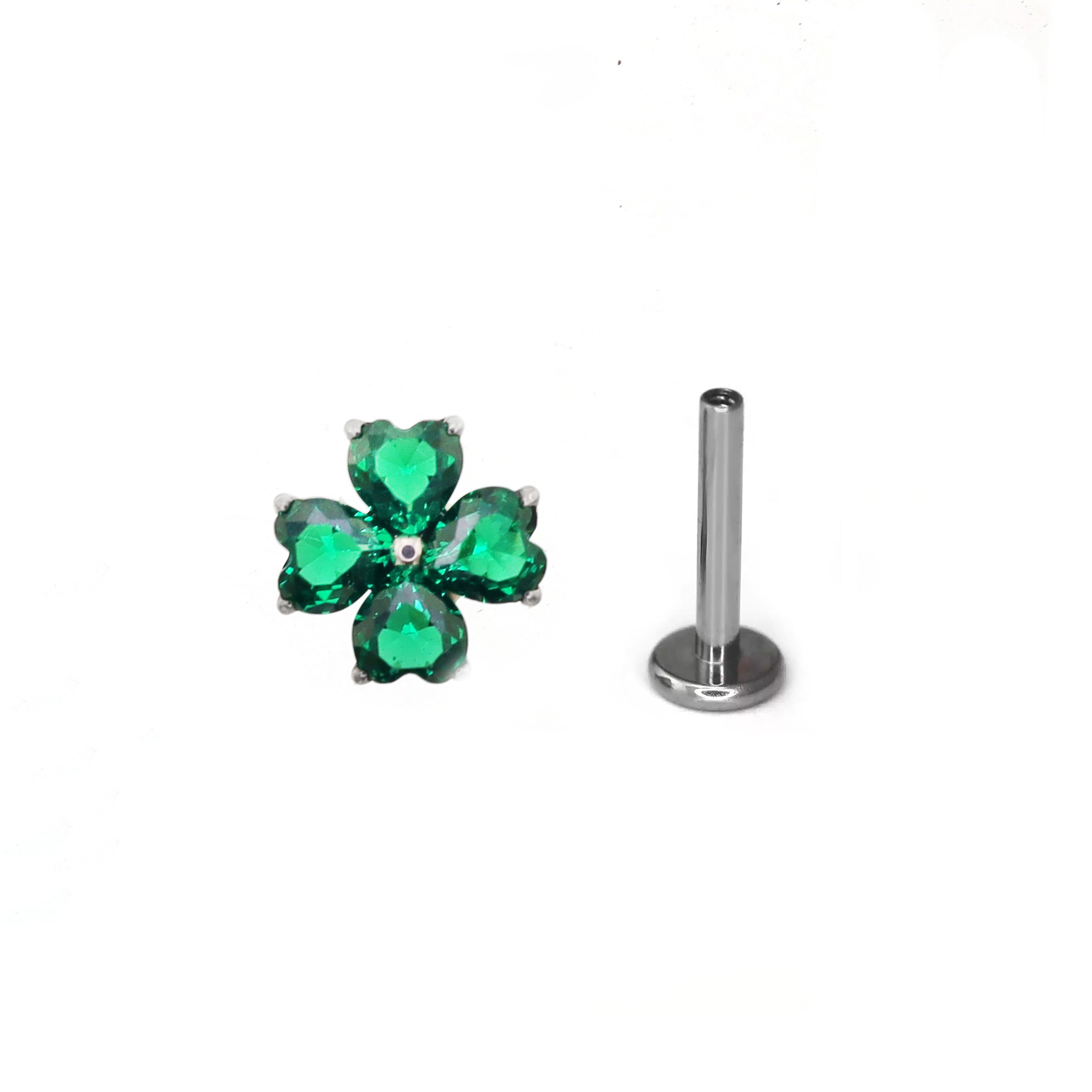 Lucky Green Clover Titanium Internally Threaded Studs - Lucky Green Clover Titanium Internally Threaded Studs - 6mm by CRUXJEWELRY