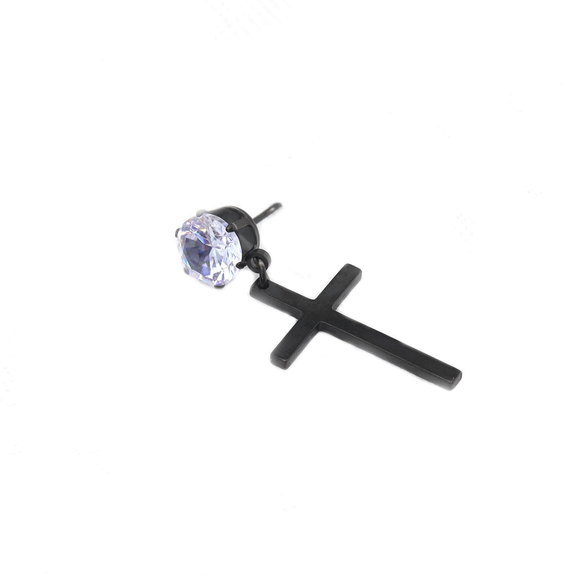 Cross CZ stainless steel Pendant Earring - Cross CZ stainless steel Pendant Earring - Black by CRUXJEWELRY