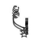 Black & White Chain Pentagram Stainless Steel Ear Clips - Black & White Chain Pentagram Stainless Steel Ear Clips - Black / Single by CRUXJEWELRY