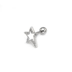 Black & White CZ Pentagram Ear Studs - Black & White CZ Pentagram Ear Studs - Sliver / Single by CRUXJEWELRY